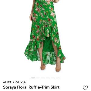 Alice + Olivia Vibrant Green Floral High-Low Skirt